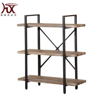 3 tiers Wood Heavy Bookcase metal frame with Gray 3D PVC top Livroom Furniture